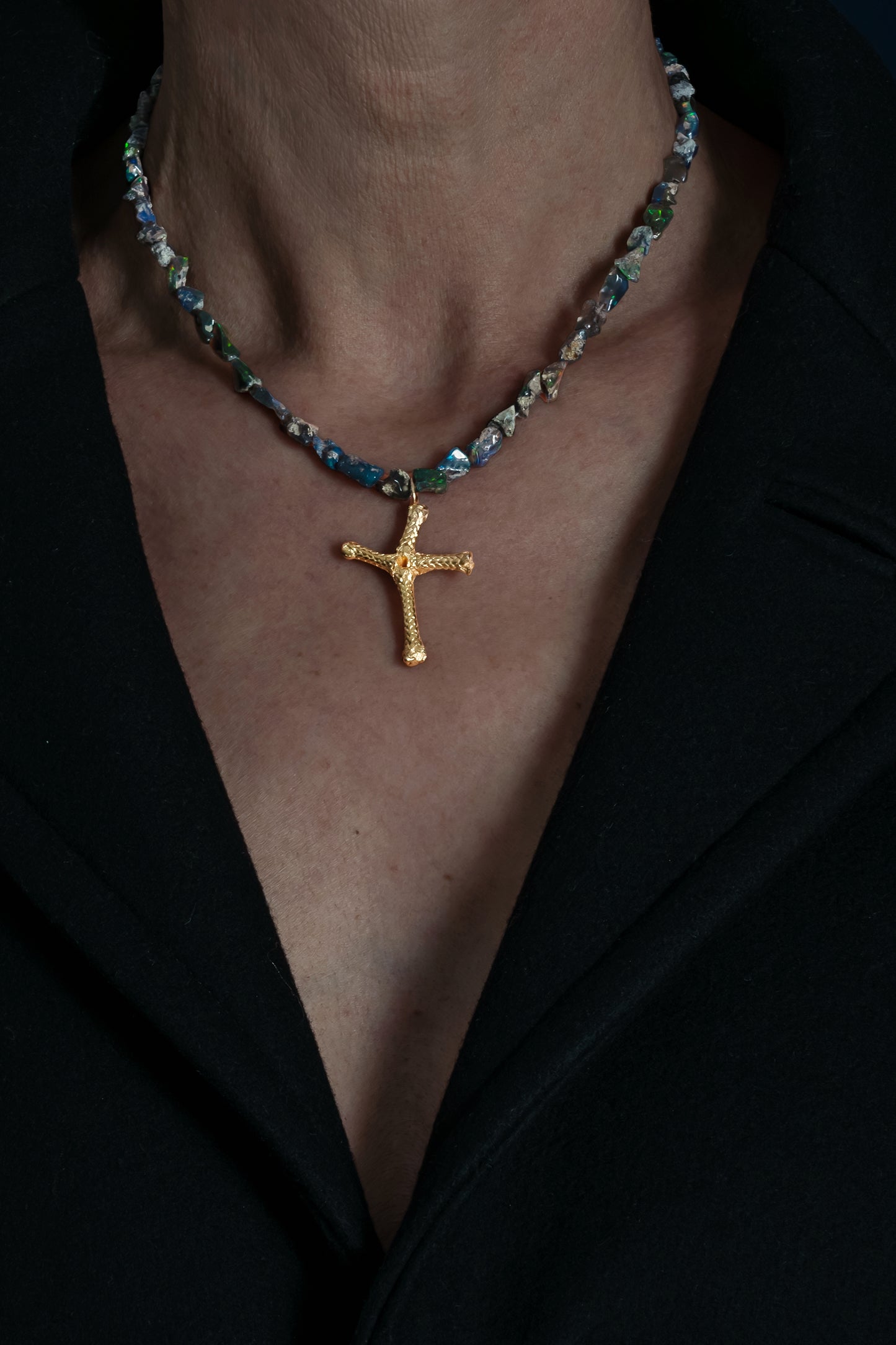 raw opals and gold necklace cross wearable nautical art