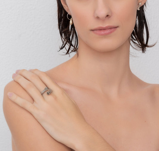 Sterling Silver Rope Ring with Doble Black Diamond