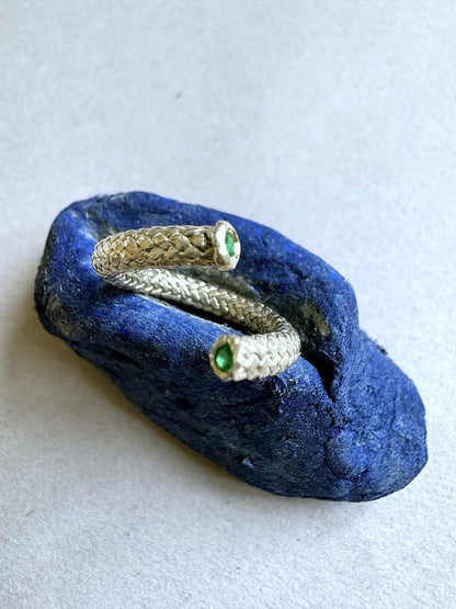Sterling silver ring with emeralds