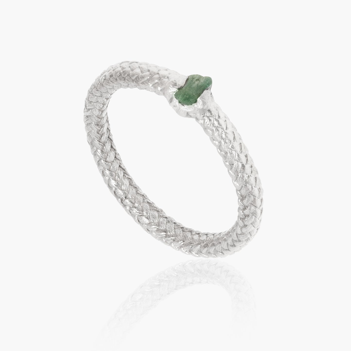 Rope Ring with raw emerald