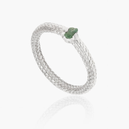Rope Ring with raw emerald