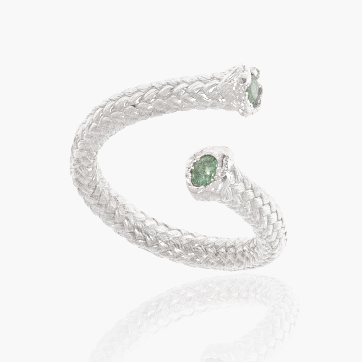 Rope Ring Sterling Silver Double Emerald