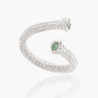 Rope Ring Sterling Silver Double Emerald