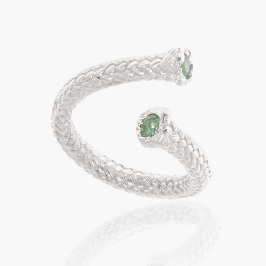 Rope Ring Sterling Silver Double Emerald