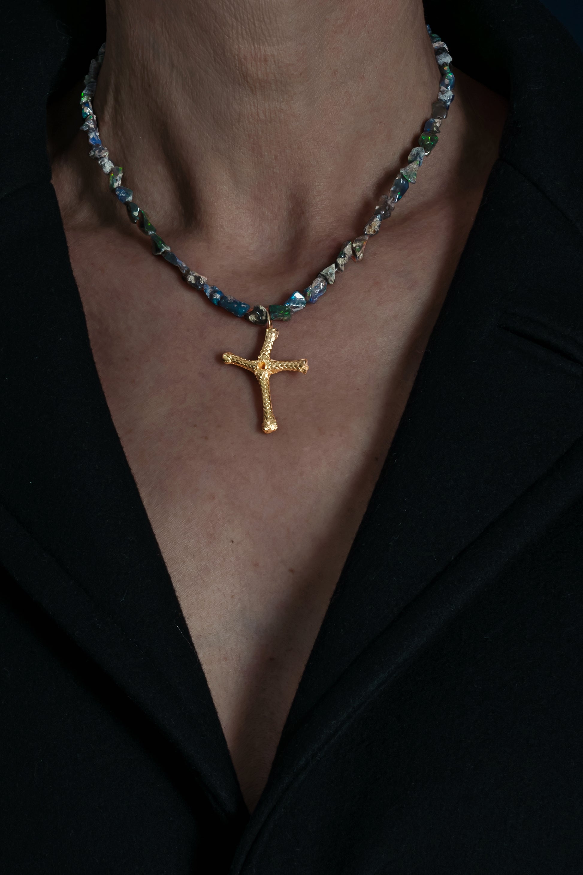 raw opals and gold necklace cross wearable nautical art
