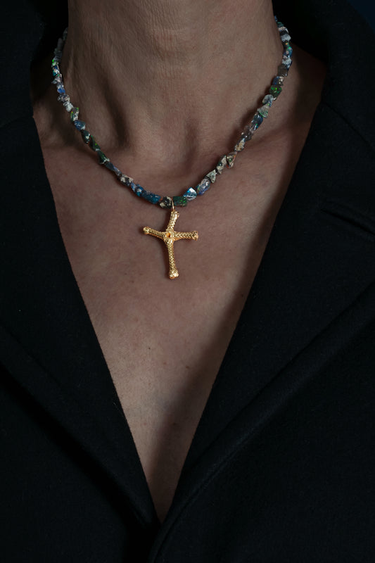 raw opals and gold necklace cross wearable nautical art