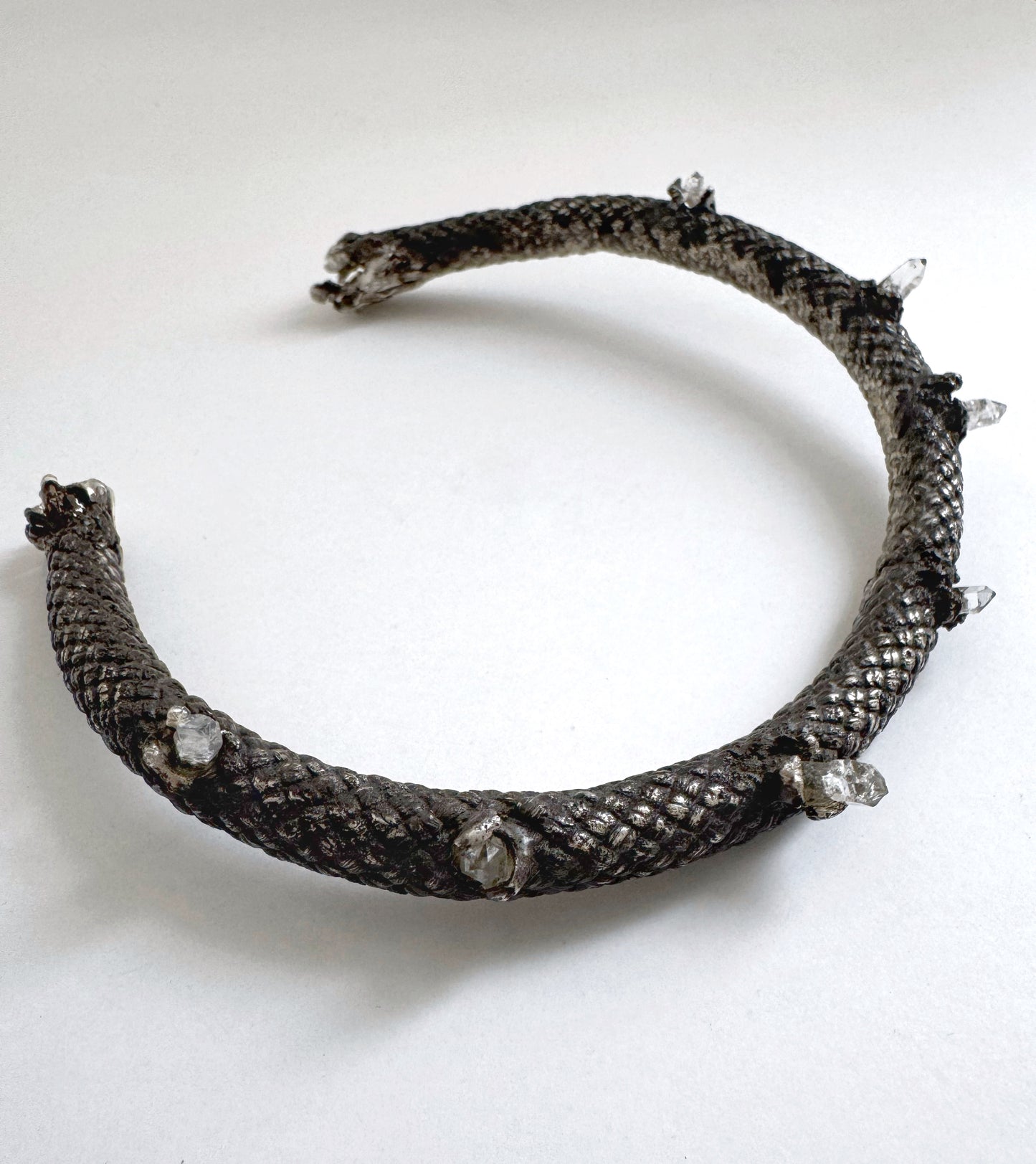 Wearable art in sterling silver with herkimer