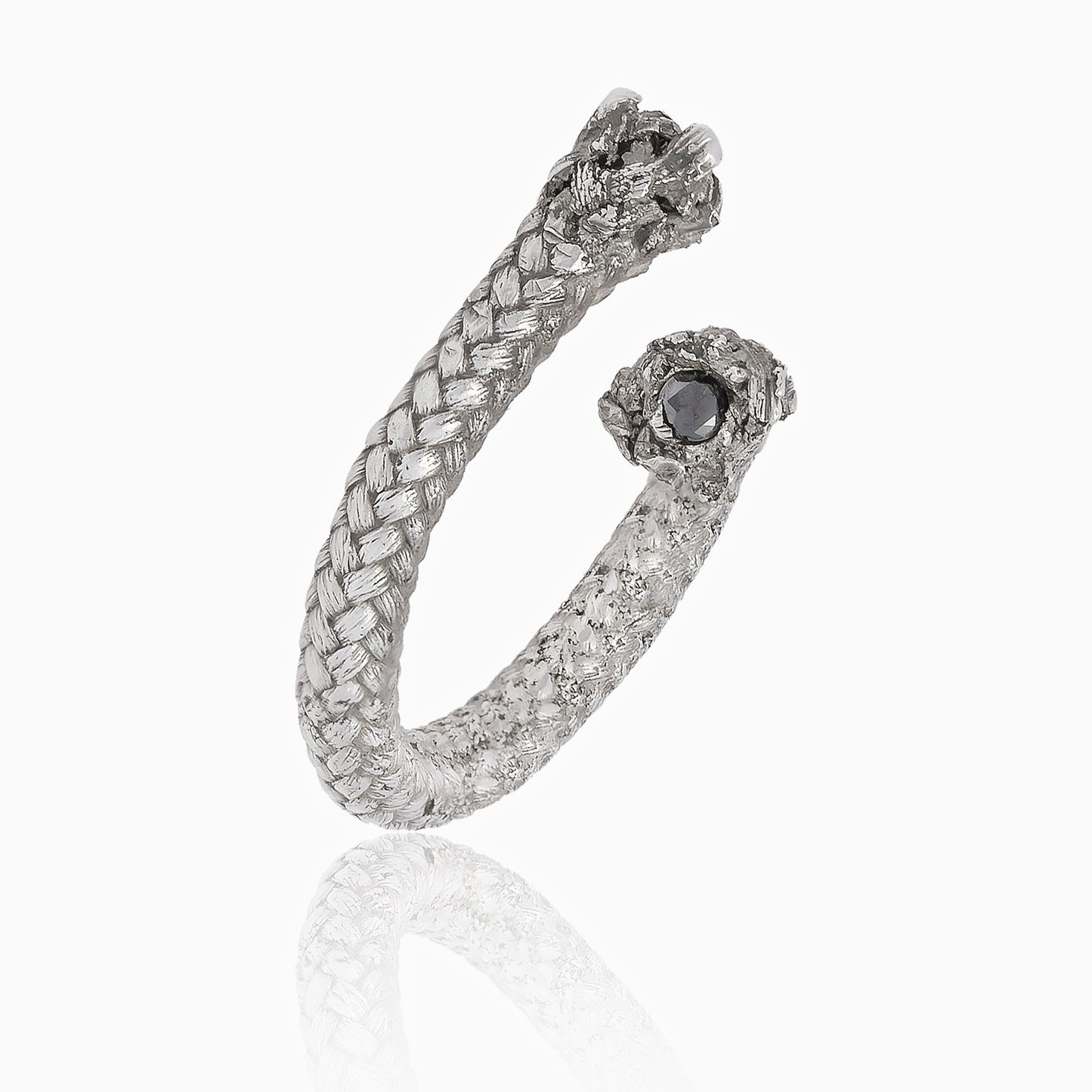 Sterling Silver Rope Ring with Doble Black Diamond