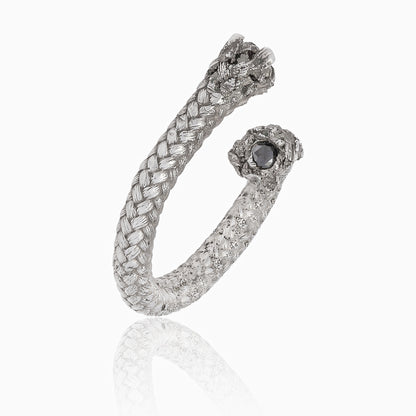 Sterling Silver Rope Ring with Doble Black Diamond